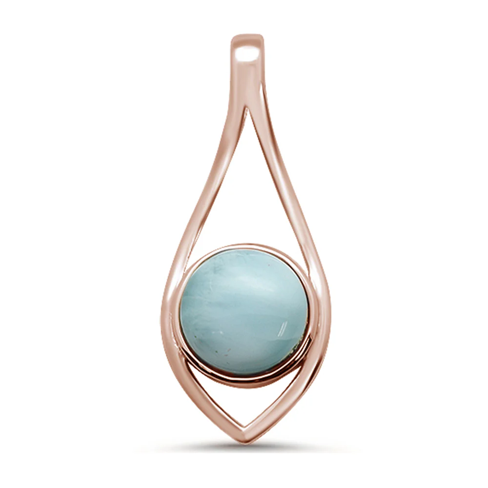 Rose Gold Plated Round Modern Natural Larimar .925 Sterling Silver Pendant