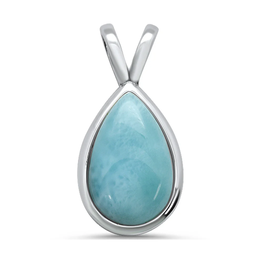 Elegant Pear Shaped Natural Larimar .925 Sterling Silver Pendant