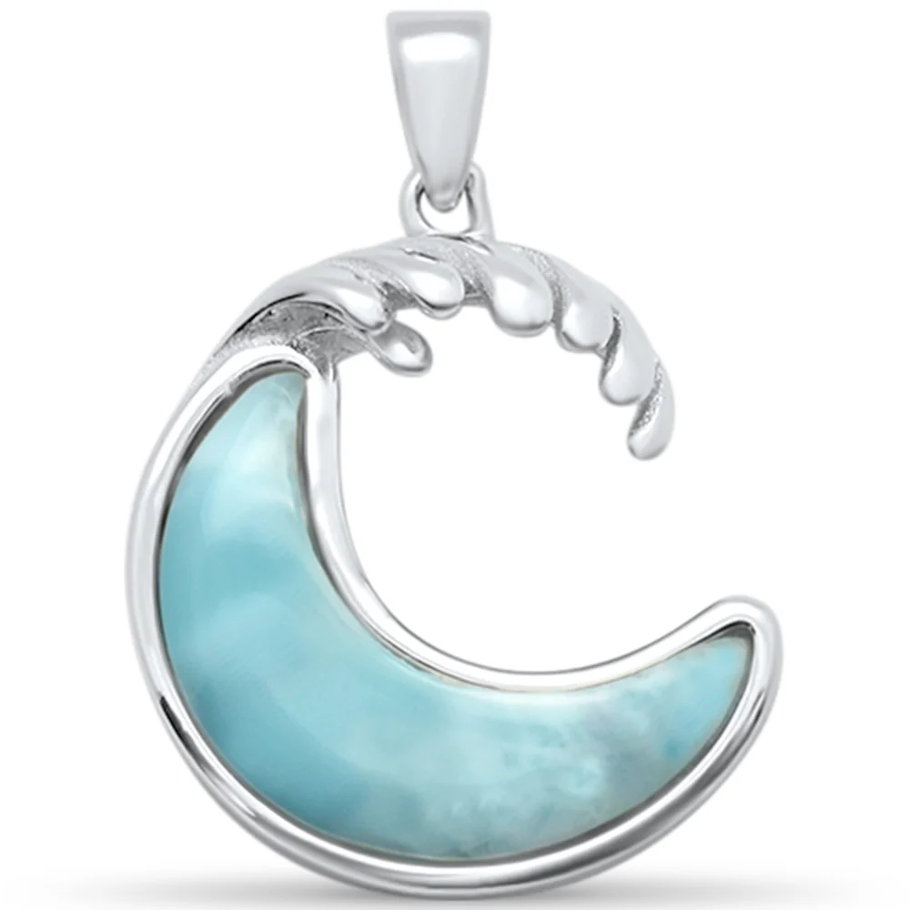 Natural Larimar Wave Wipe out .925 Sterling Silver Charm Pendant