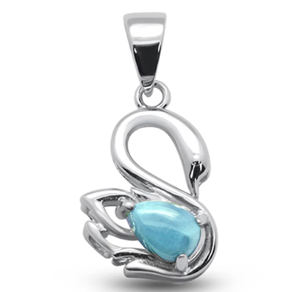 Natural Larimar Swan .925 Sterling Silver Pendant
