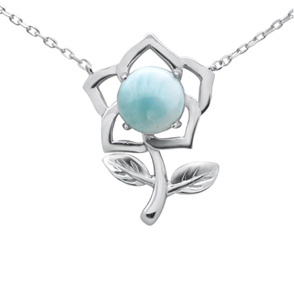 <span>CLOSEOUT! </span>.925 Sterling Silver Natural Larimar Flower Pendant Necklace 16-18" Extension