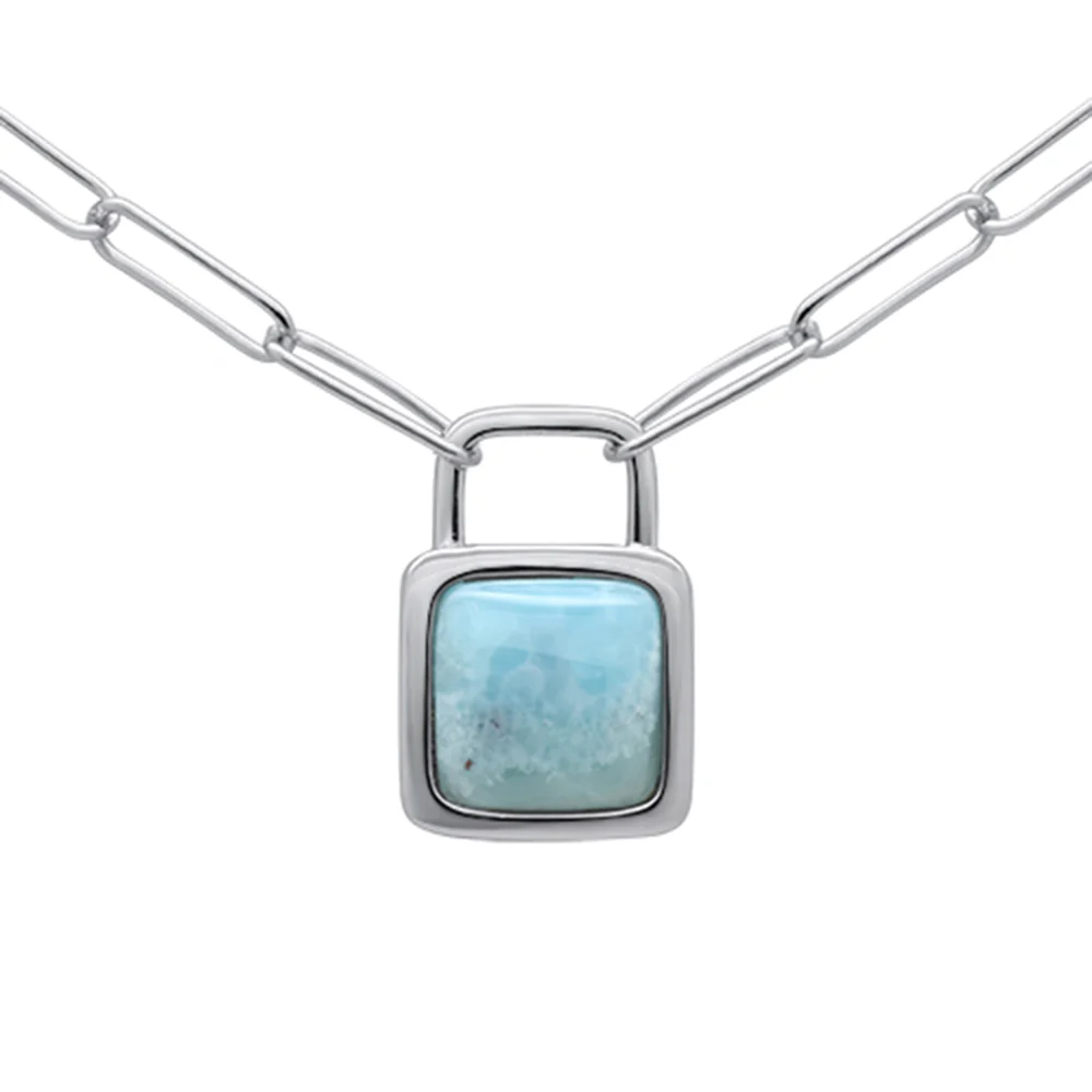 .925 Sterling Silver Natural Larimar Pendant Necklace 16-18" Extension