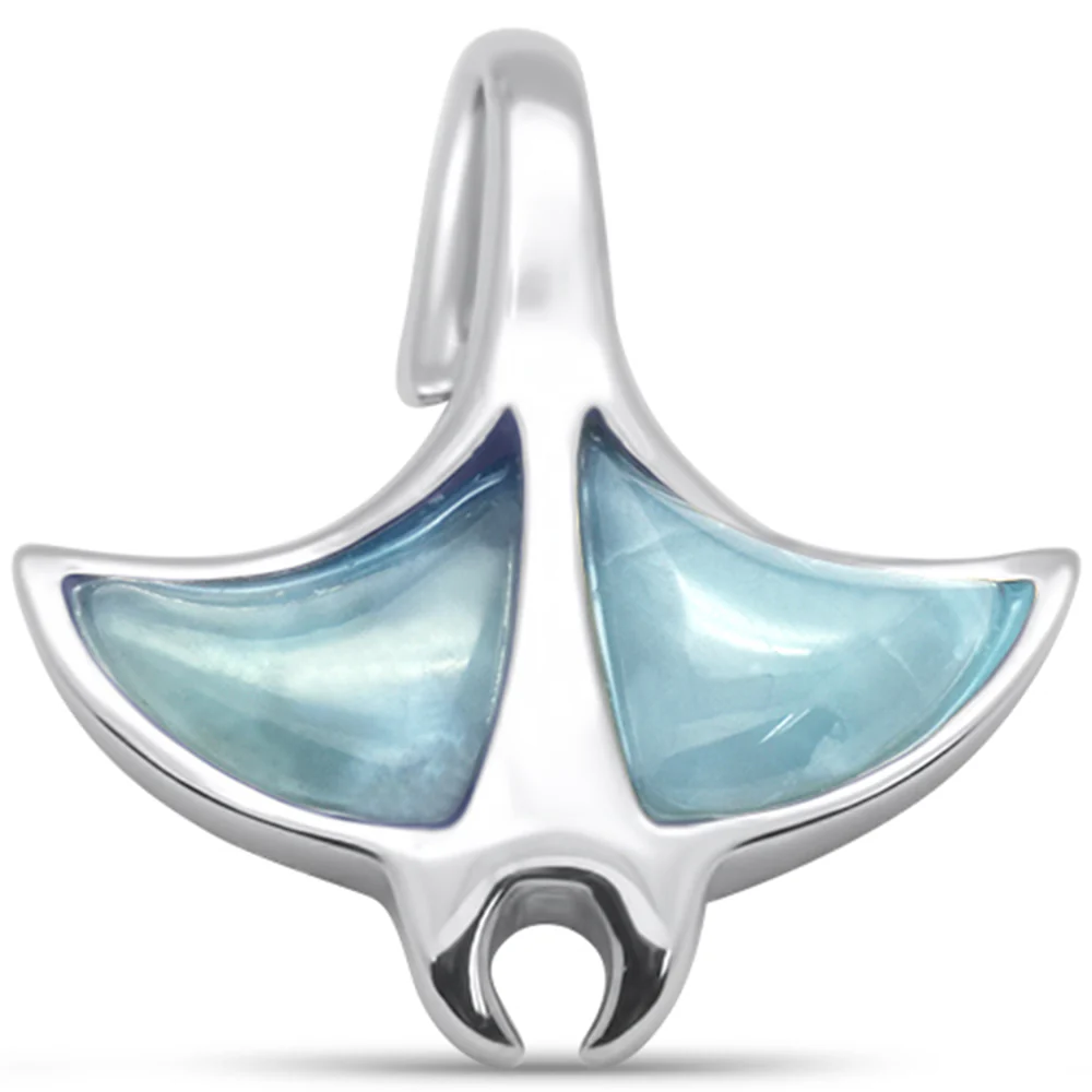 Manta Ray Natural Larimar & CZ .925 Sterling Silver Pendant