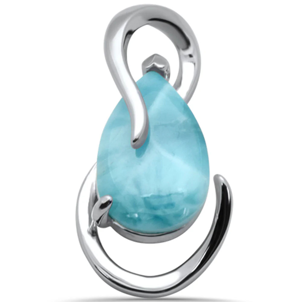 Pear Shape Natural Larimar .925 Sterling Silver Pendant
