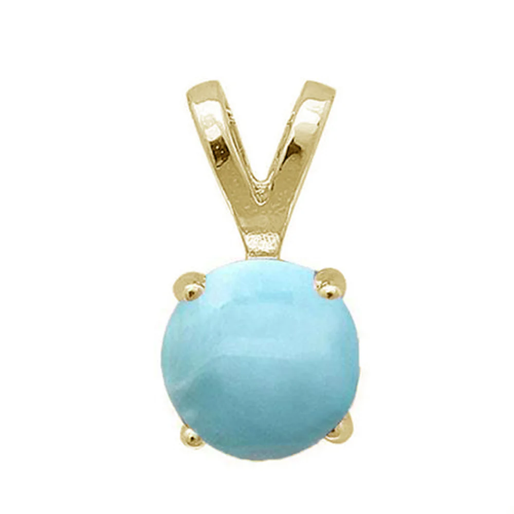 Yellow Gold Plated Round Natural Larimar .925 Sterling Silver Pendant