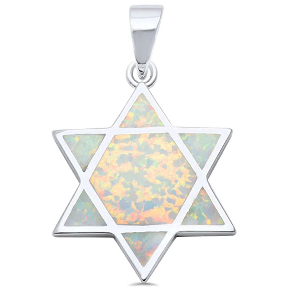 <span>CLOSEOUT! </span>White Opal Star Of David .925 Sterling Silver Pendant