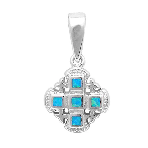 <span>CLOSEOUT! </span> Cute Lab Created Blue Opal Fashion .925 Sterling Silver Pendant