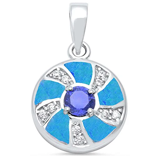<span>CLOSEOUT! </span> Round Lab Created Blue Opal, Simulated Tanzanite & Cz .925 Sterling Silver Pendant