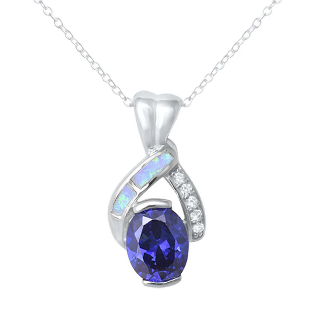 Tanzanite White Opal & Cz .925 Sterling Silver Pendant
