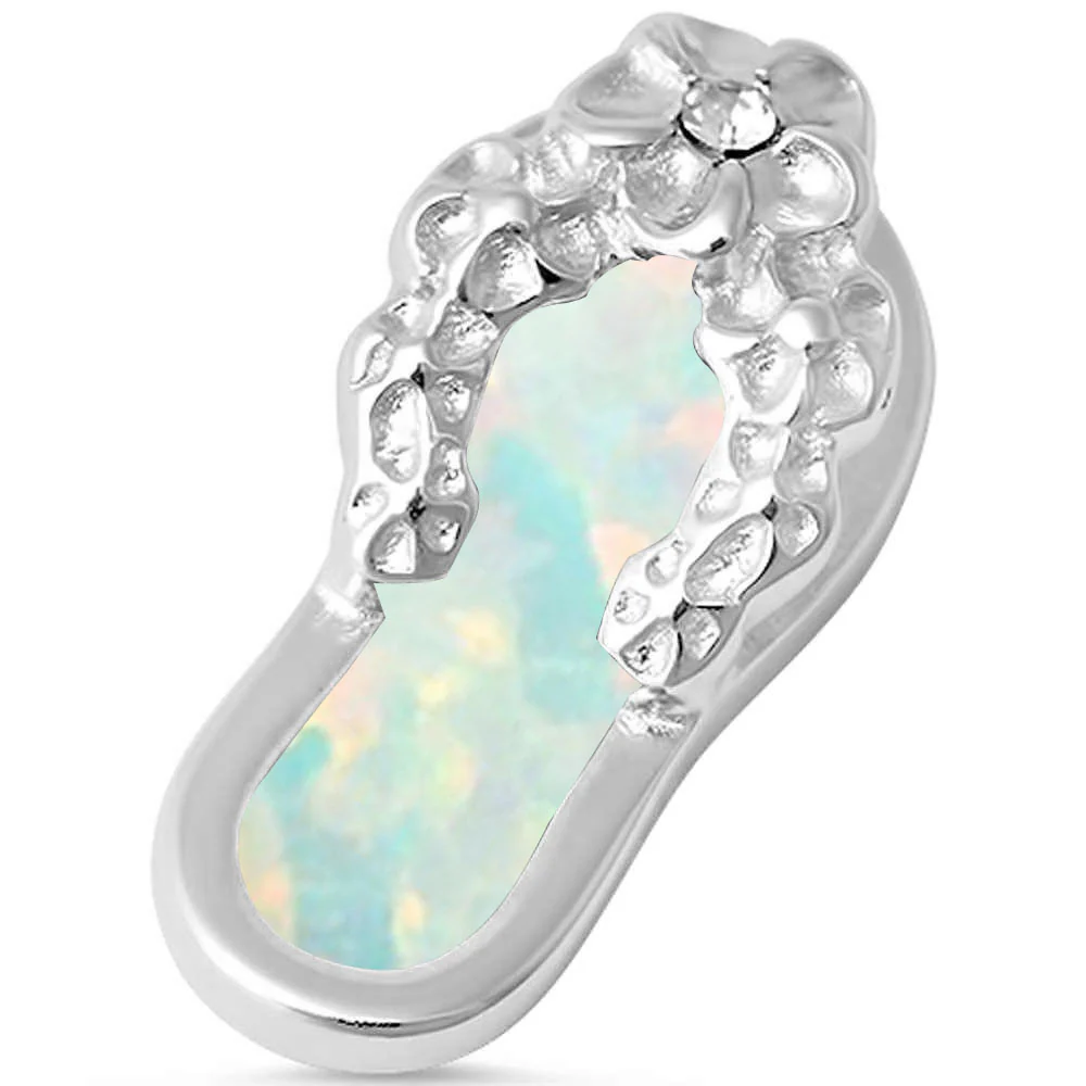 <span>CLOSEOUT! </span>White Fire Opal Flower Beach Sandal .925 Sterling Silver Pendant