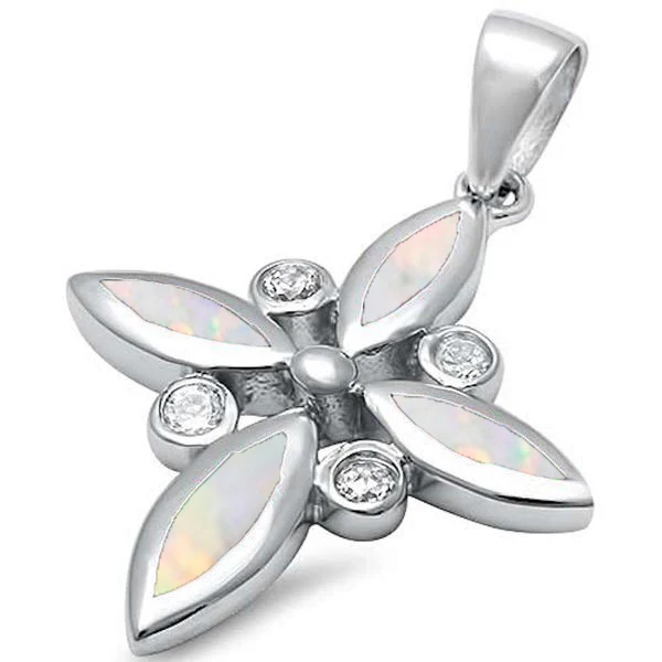 <span>CLOSEOUT! </span>White Opal & Cubic Zirconia Cross .925 Sterling Silver Pendant