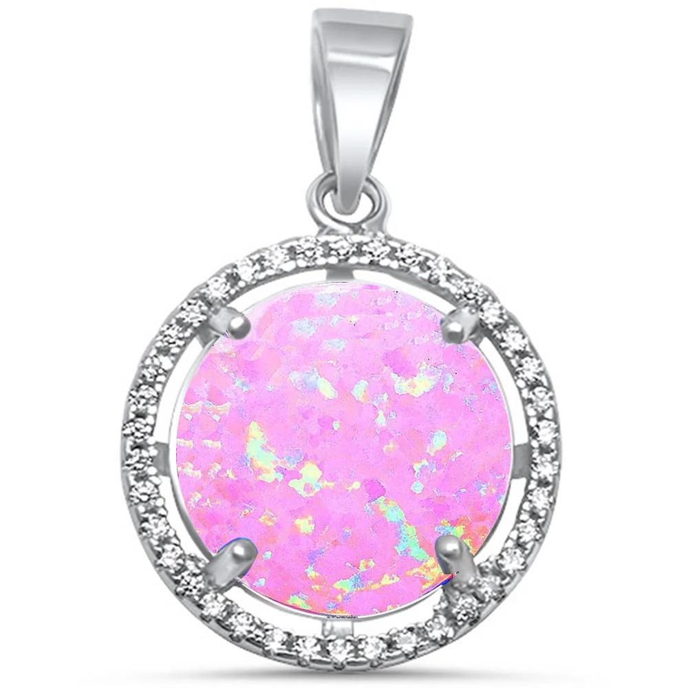 <span>CLOSEOUT! </span>Halo Pink Fire Opal & Cubic Zirconia .925 Sterling Silver Pendant