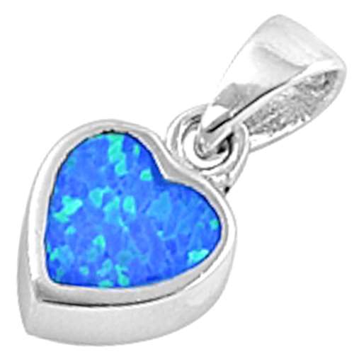 CUTE BLUE OPAL HEART .925 Sterling Silver Pendant