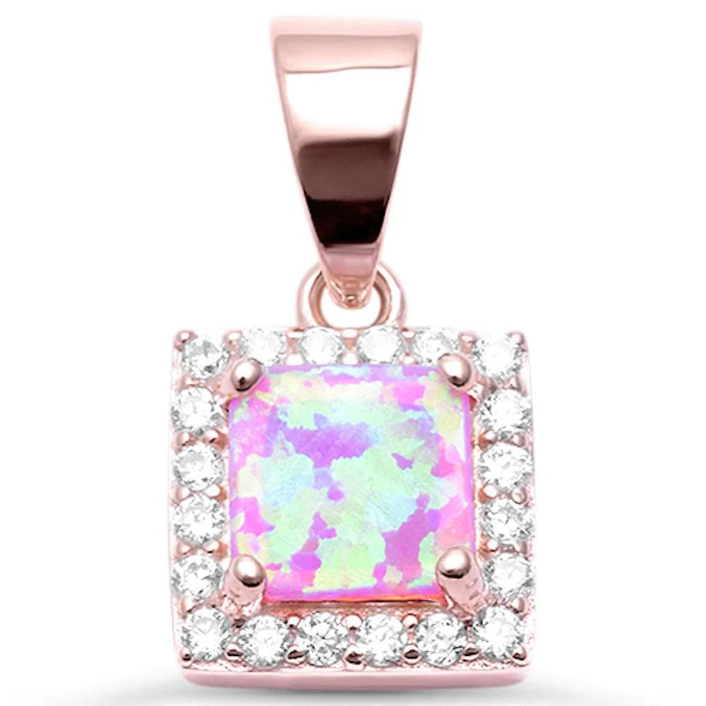 <span>CLOSEOUT! </span>Rose Gold Plated Pink Opal & Cubic Zirconia .925 Sterling Silver Pendant