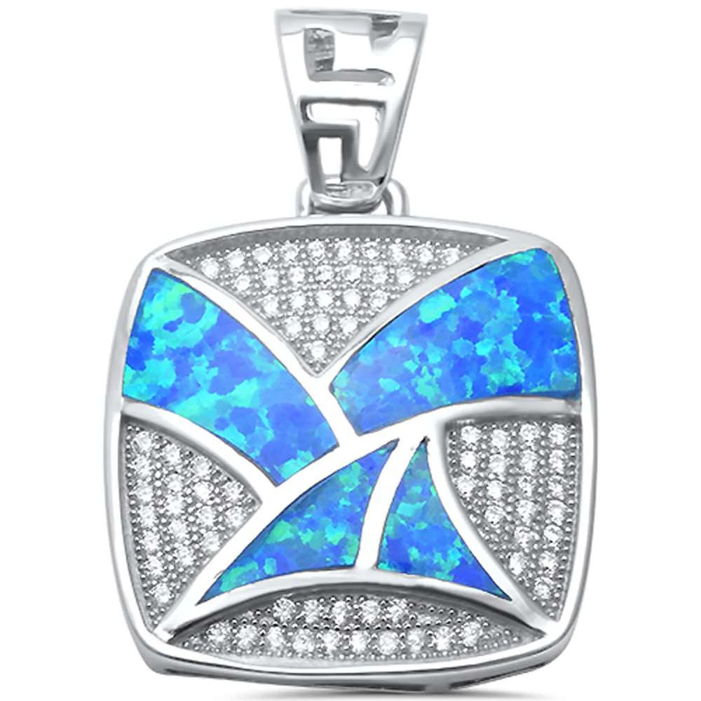 <span>CLOSEOUT! </span>Blue Opal & CZ Square .925 Sterling Silver Pendant