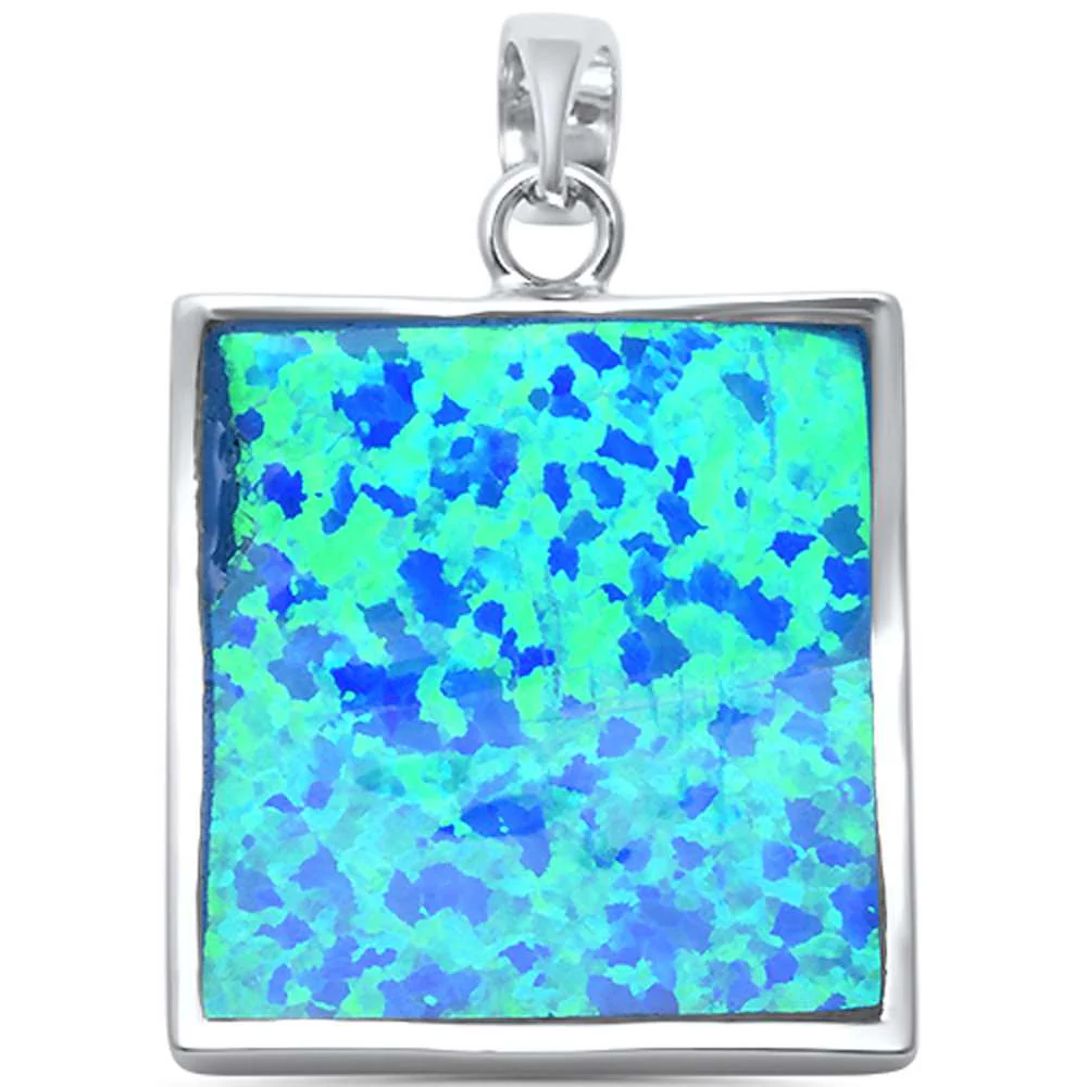 <span>CLOSEOUT!</span> Blue Oval Square Shape .925 Sterling Silver Pendant
