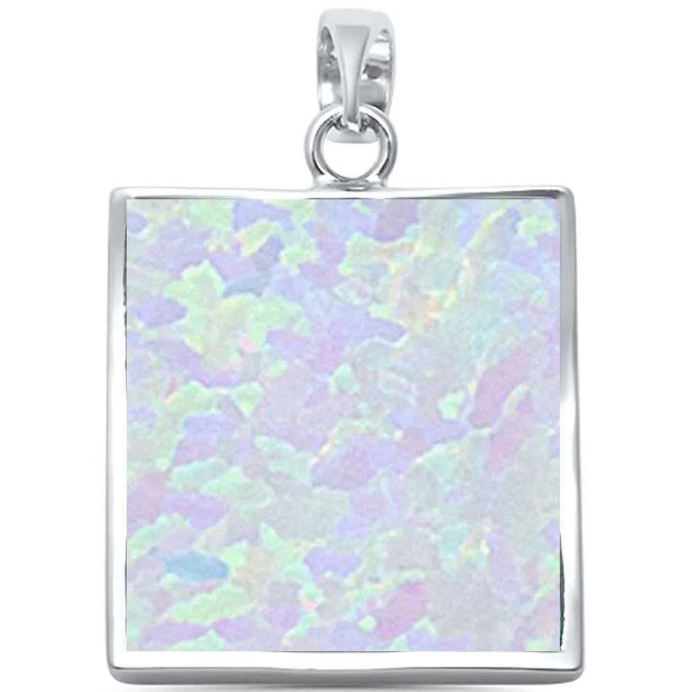 <span>CLOSEOUT!</span>  White Opal Square Shape .925 Sterling Silver Pendant