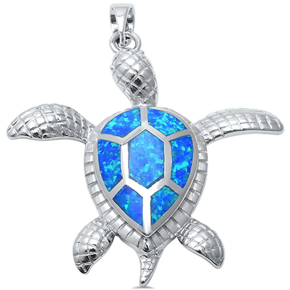 Blue Opal Turtle Beach .925 Sterling Silver Pendant