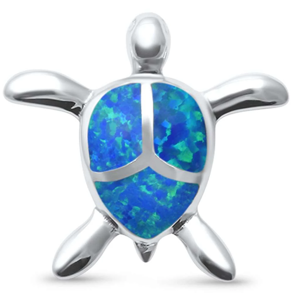 Cute Blue Opal Turtle  .925 Sterling Silver Pendant