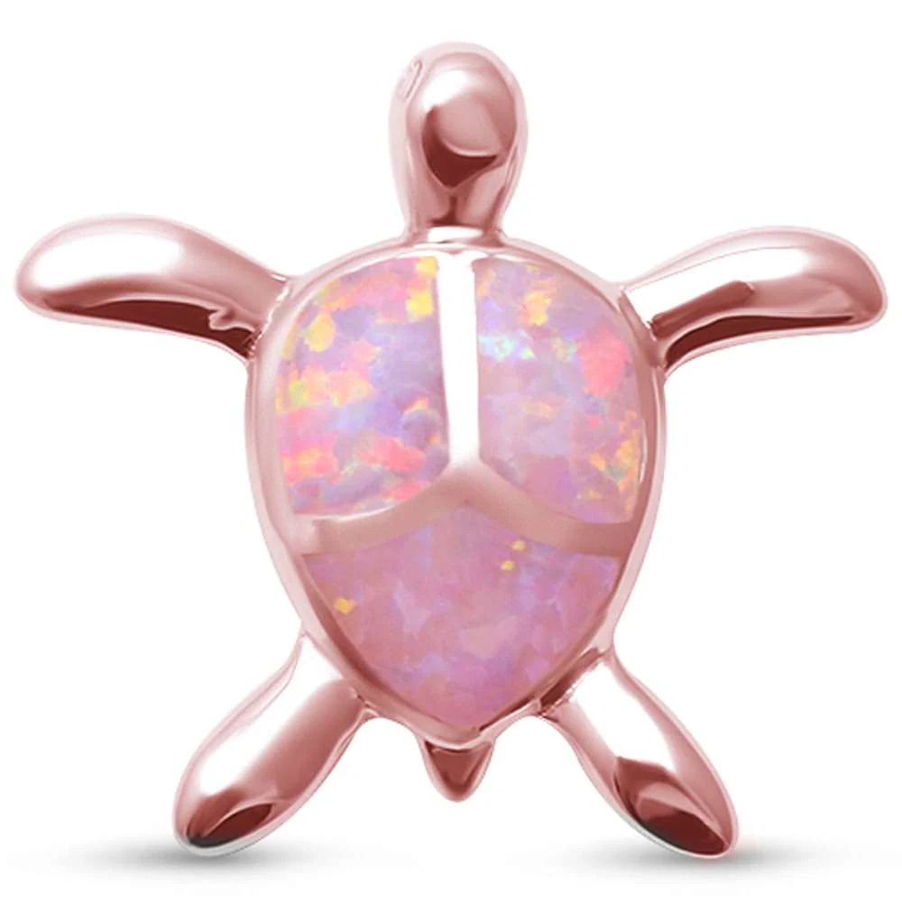 <span>CLOSEOUT! </span>Cute Pink Opal Rose Gold Turtle  .925 Sterling Silver Pendant