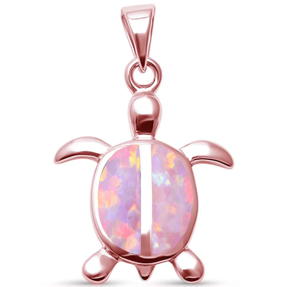 <span>CLOSEOUT! </span>Cute Pink Opal Rose Gold Turtle .925 Sterling Silver Pendant