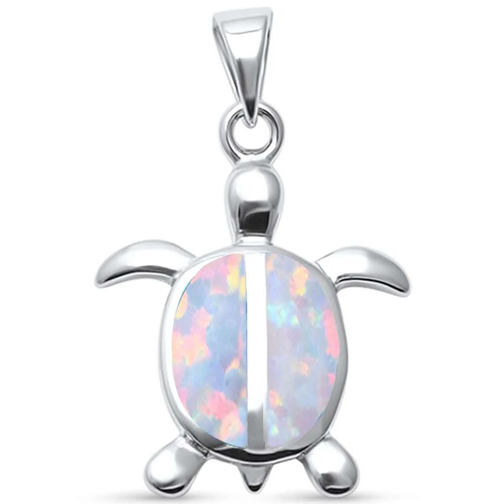 <span>CLOSEOUT! </span>Cute White Opal Turtle  .925 Sterling Silver Pendant