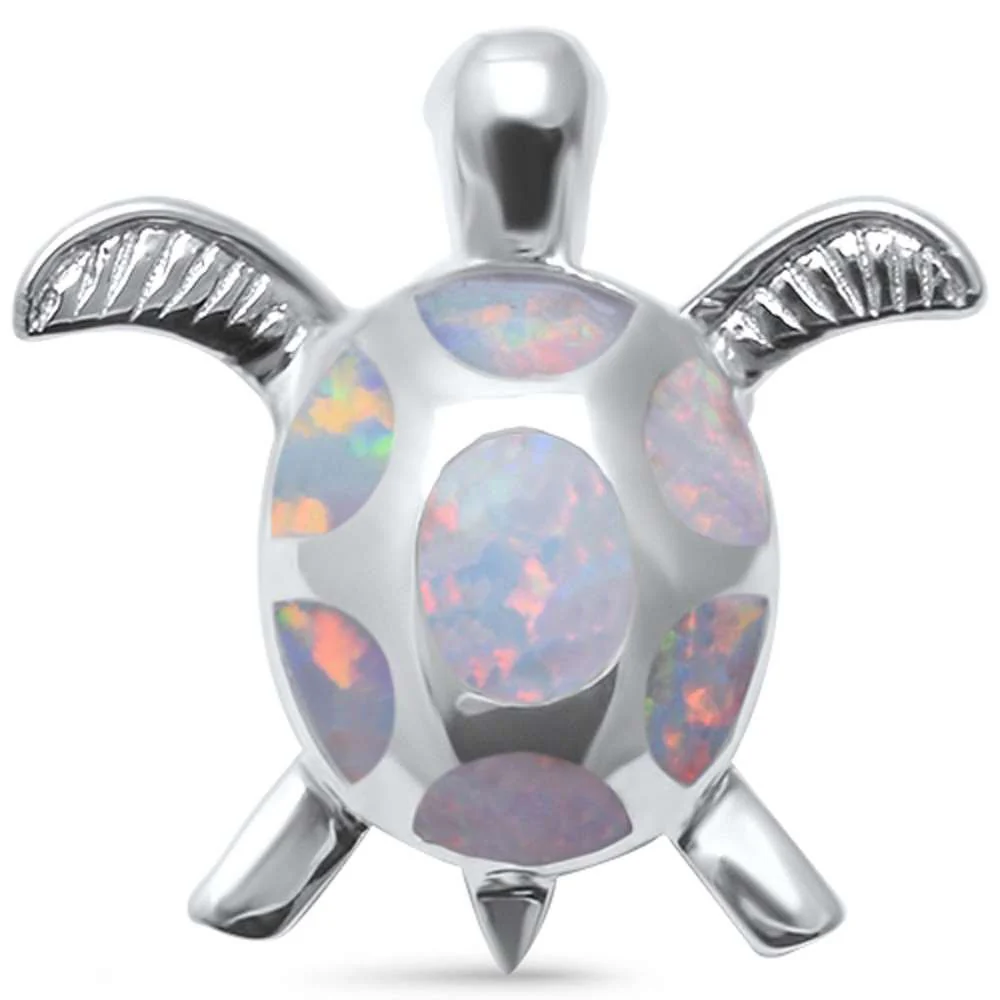 <span>CLOSEOUT! </span>Cute White Opal Turtle  .925 Sterling Silver Pendant