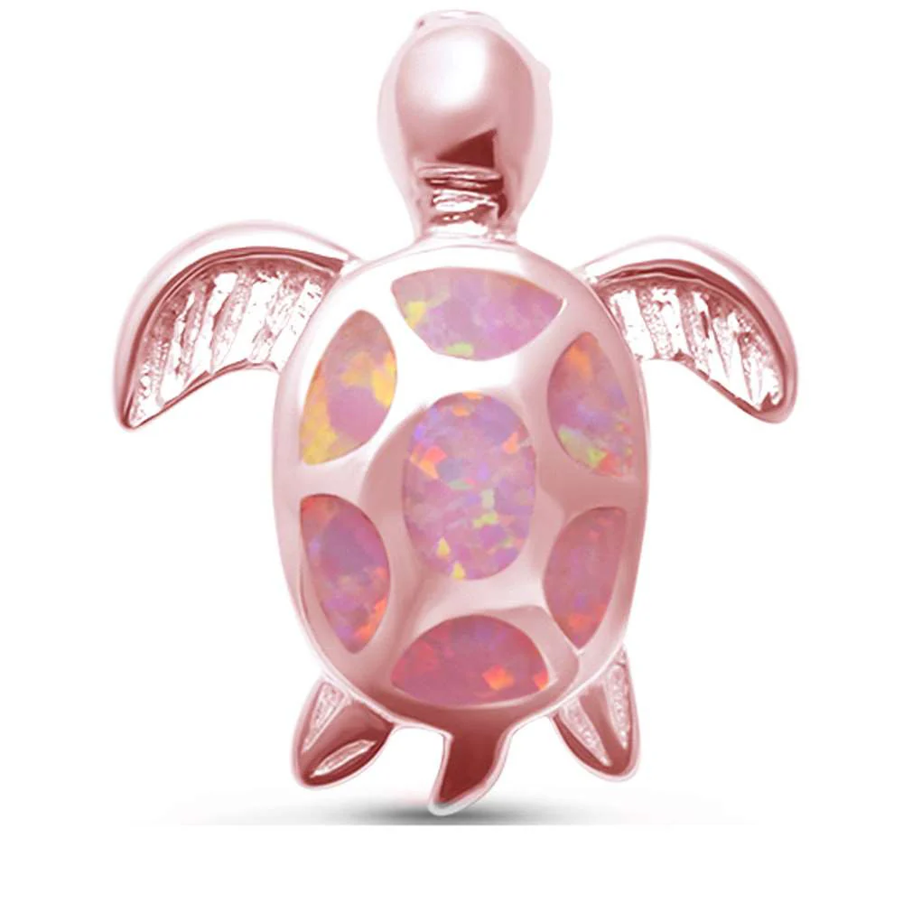 <span>CLOSEOUT! </span>Cute Pink Opal Rose Gold Turtle  .925 Sterling Silver Pendant