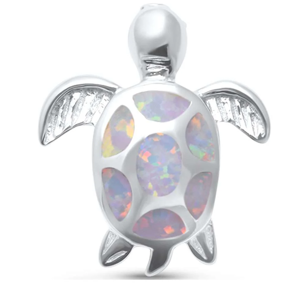 Cute White Opal Turtle  .925 Sterling Silver Pendant