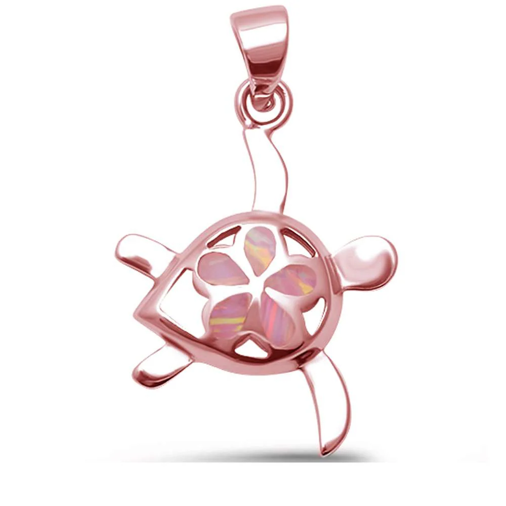 <span>CLOSEOUT! </span>Cute Pink Opal Rose Gold Turtle .925 Sterling Silver Pendant