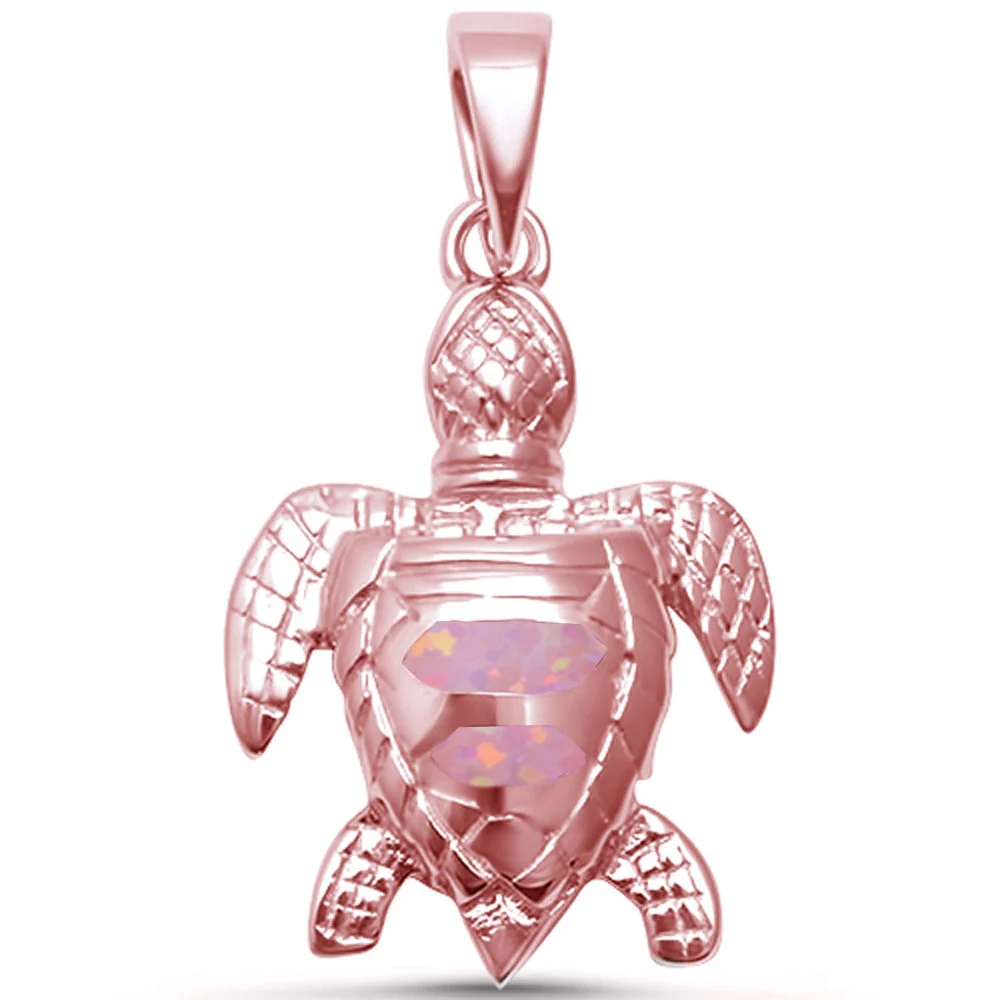<span>CLOSEOUT! </span>Cute Pink Opal Rose Gold Turtle  .925 Sterling Silver Pendant
