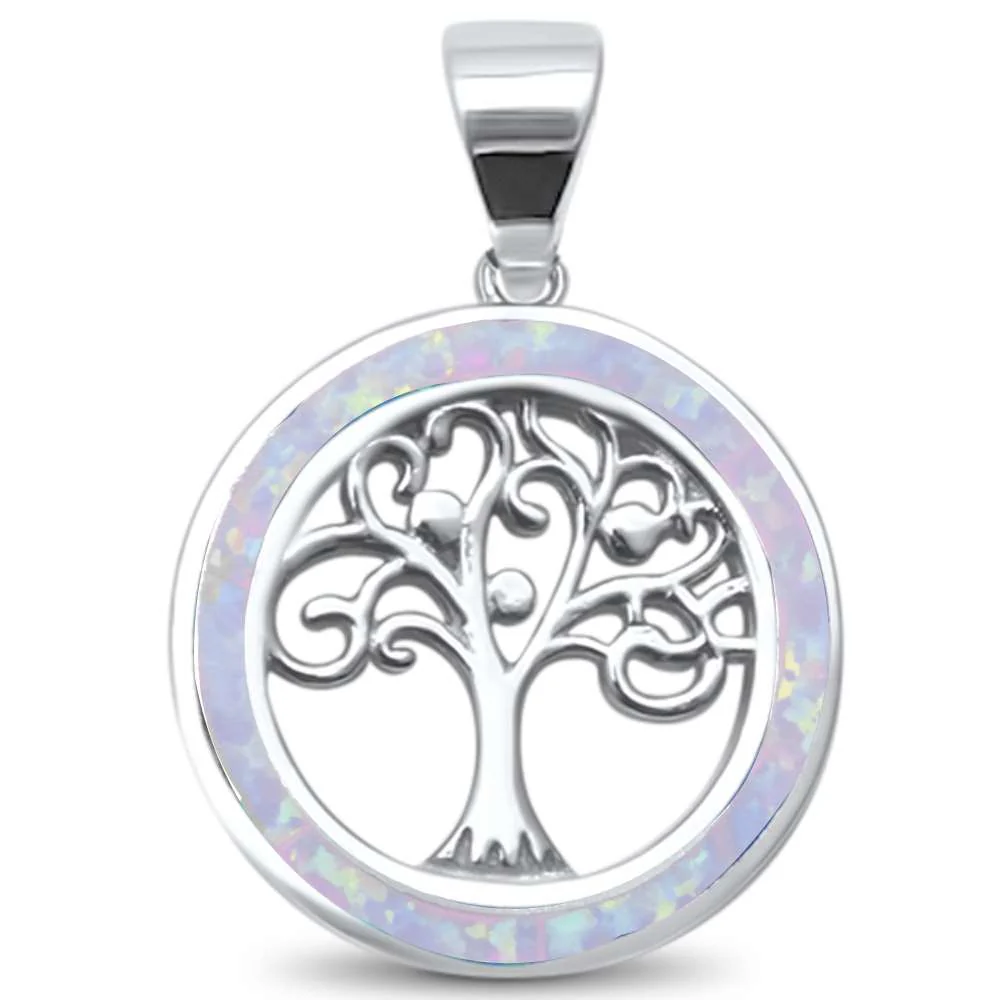 <span>CLOSEOUT! </span>White Opal Family Tree of Life Whimsical .925 Sterling Silver Charm Pendant