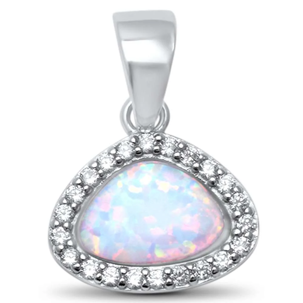 White Opal & Cz .925 Sterling Silver Pendant