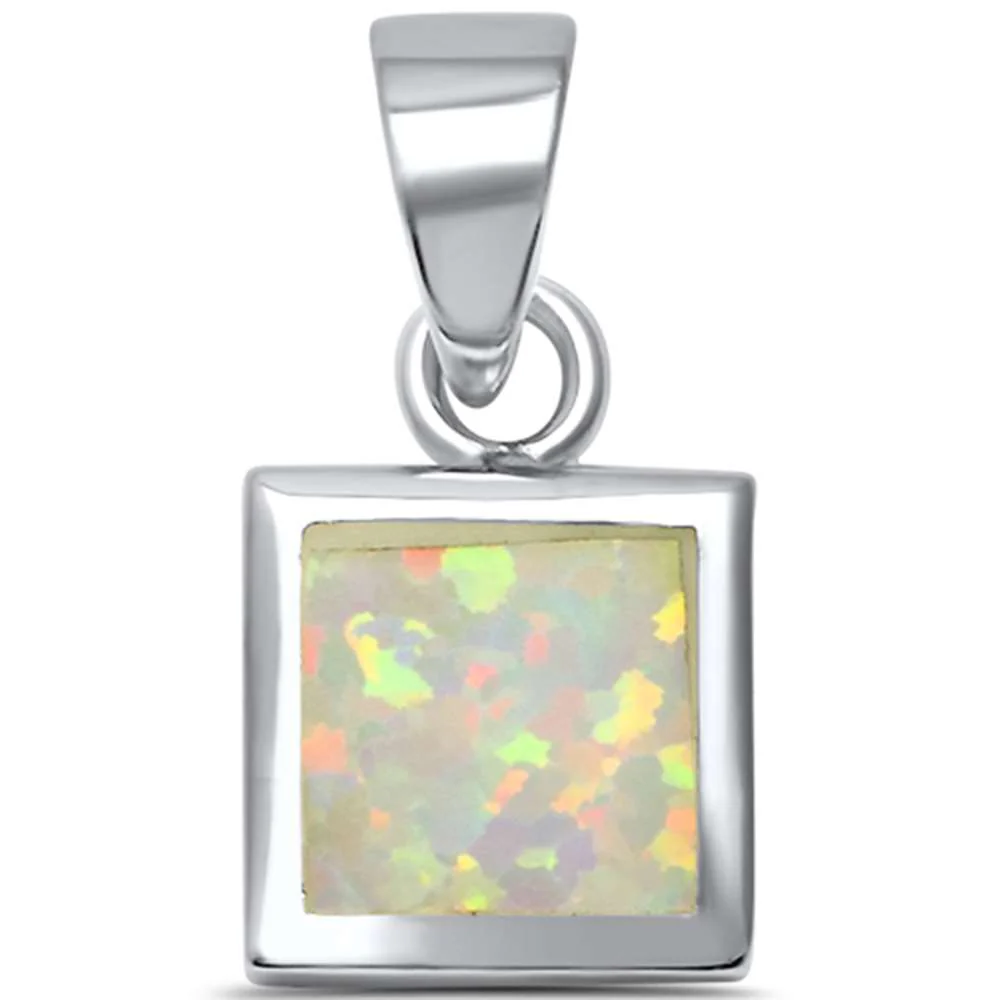 <span>CLOSEOUT!</span> White Opal Princess Cut .925 Sterling Silver Pendant