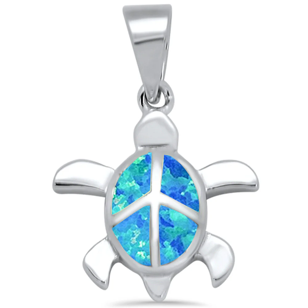 Blue Opal Turtle .925 Sterling Silver Pendant