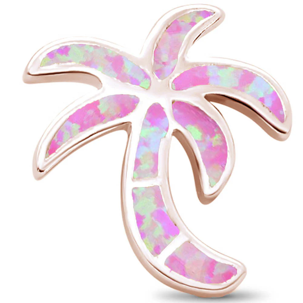 <span>CLOSEOUT! </span>Rose Gold Plated Pink Opal Palm Tree .925 Sterling Silver Pendant