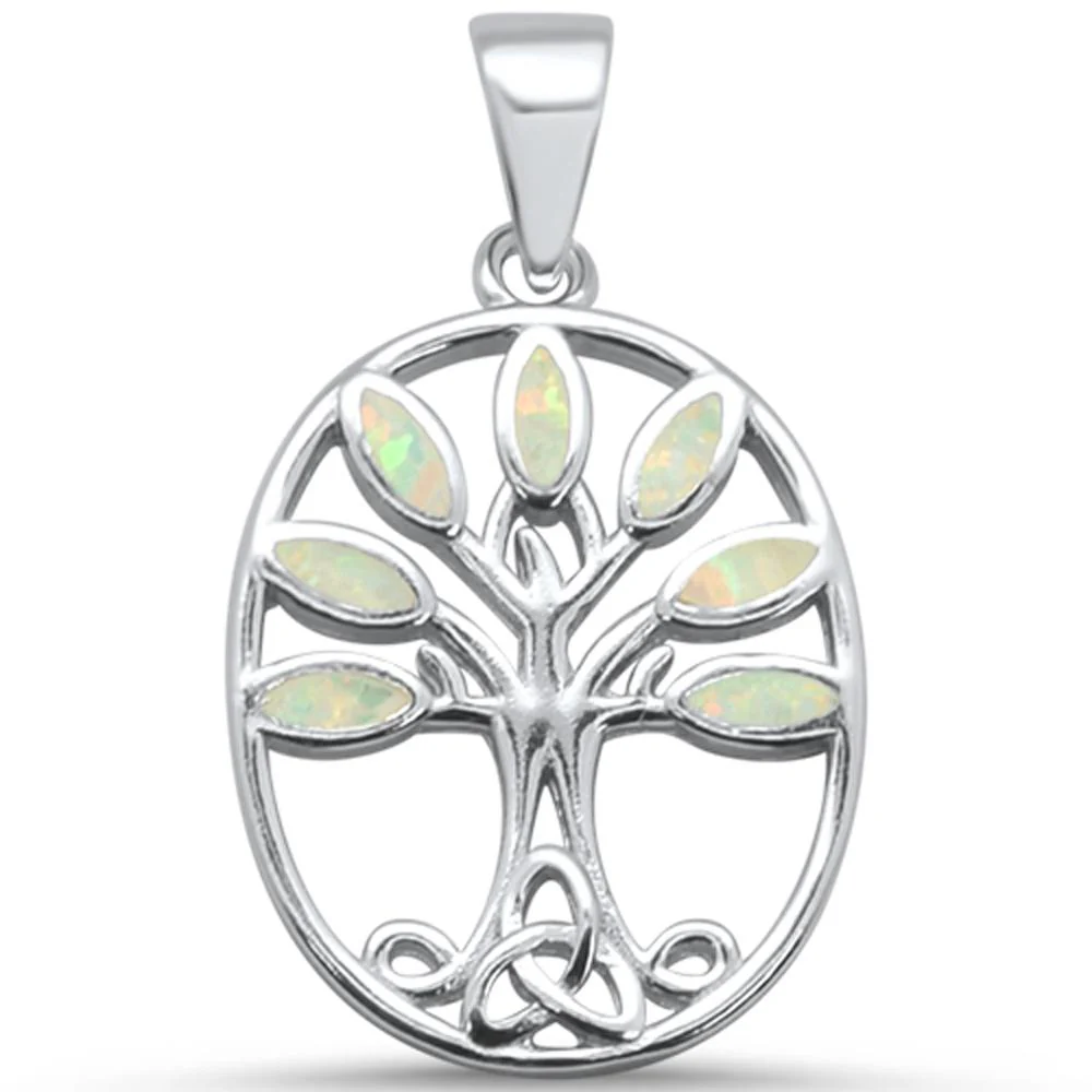 <span>CLOSEOUT! </span>White Opal Tree of Life .925 Sterling Silver Pendant