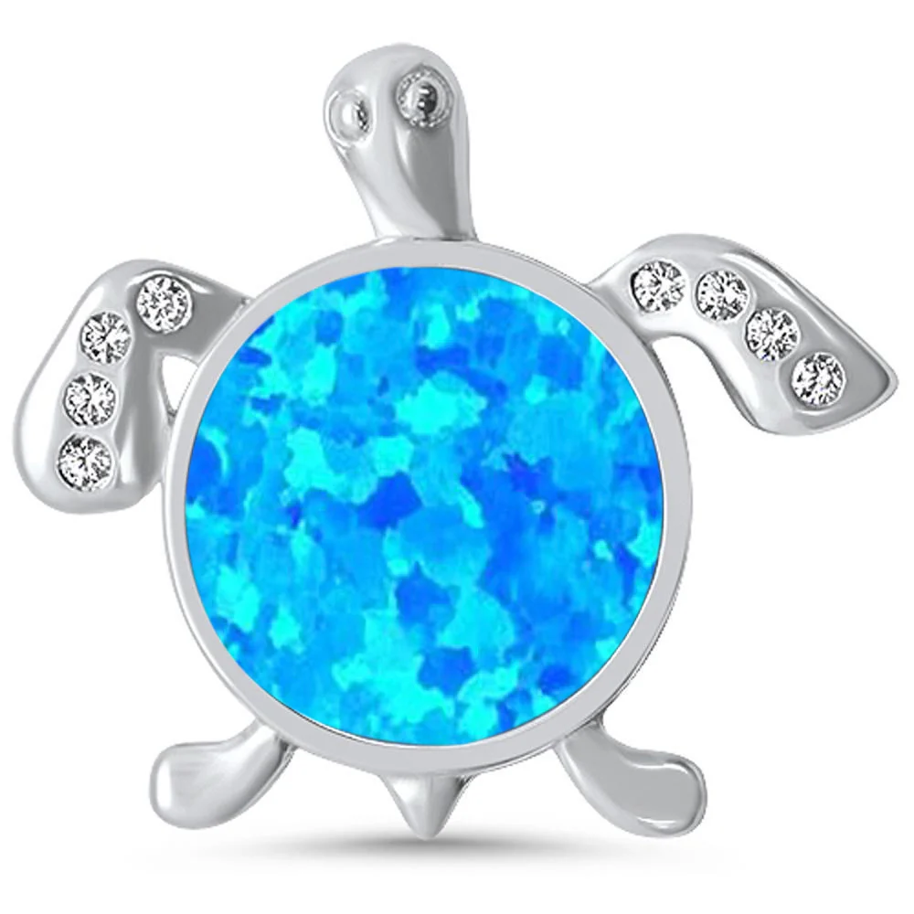 <span>CLOSEOUT! </span>Created Round Blue Opal & CZ .925 Sterling Silver Pendant