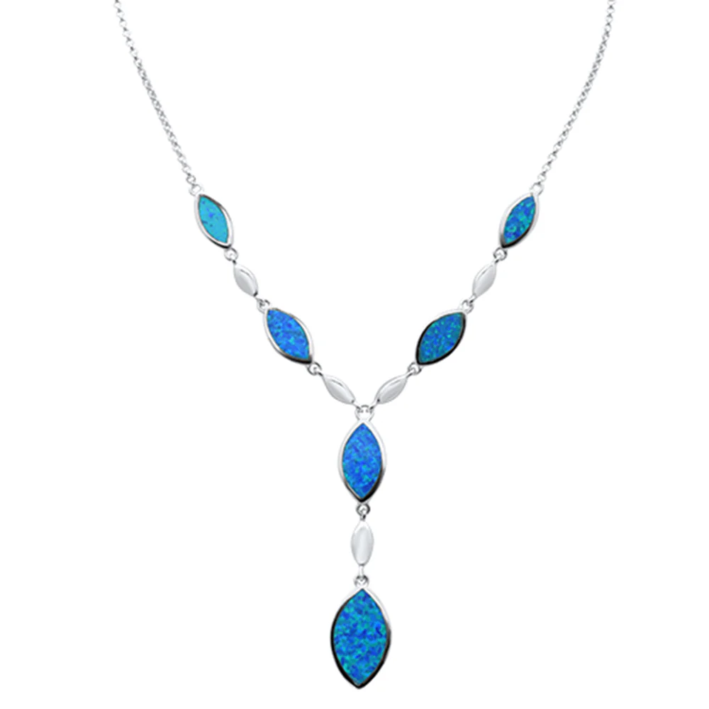 <span>CLOSEOUT! </span>New Blue Opal .925 Sterling Silver Pendant Necklace 18" Long