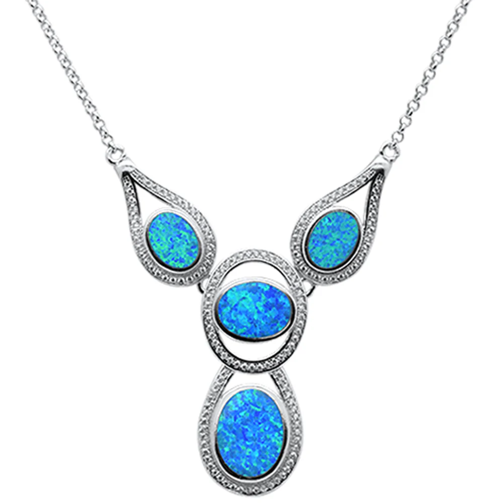 <span>CLOSEOUT! </span>New Blue Opal .925 Sterling Silver Pendant Necklace 18" Long