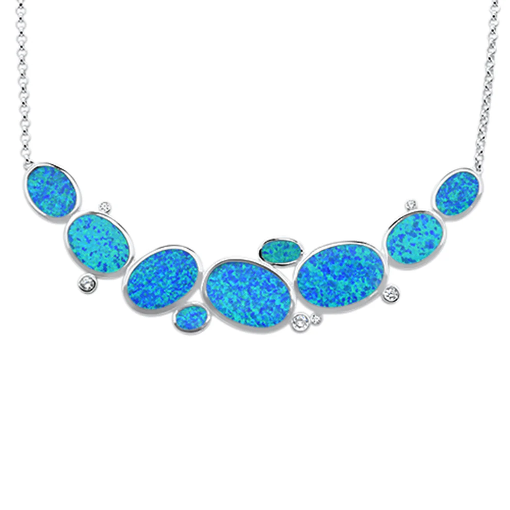 <span>CLOSEOUT! </span>Blue Opal & Cubic Zirconia .925 Sterling Silver Pendant Necklace 18" Long