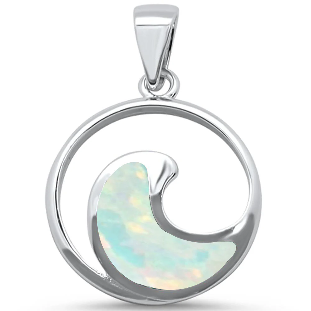 <span>CLOSEOUT! </span>White Ocean Opal Wave .925 Sterling Silver Pendant