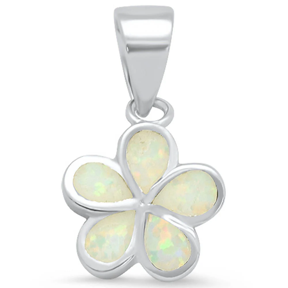 White Opal Plumeria .925 Sterling Silver Pendant
