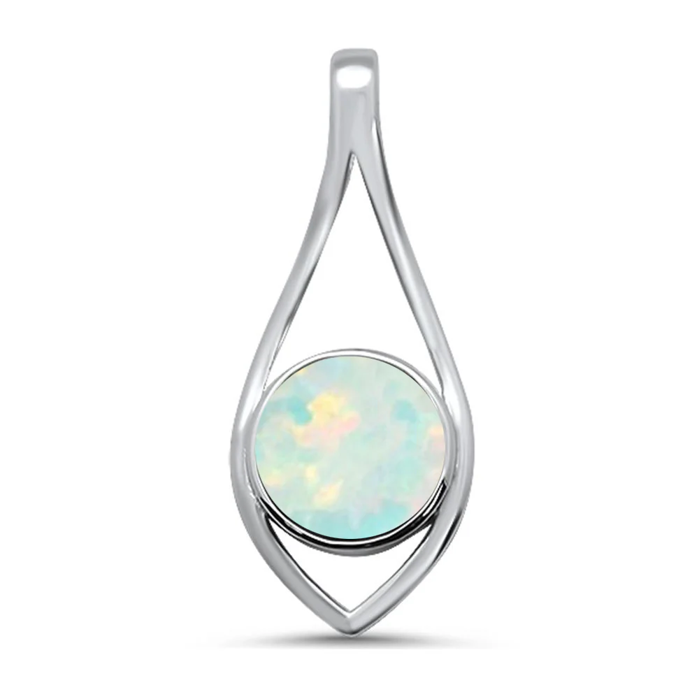 <span>CLOSEOUT! </span>Round Modern Lab Created White Opal .925 Sterling Silver Pendant