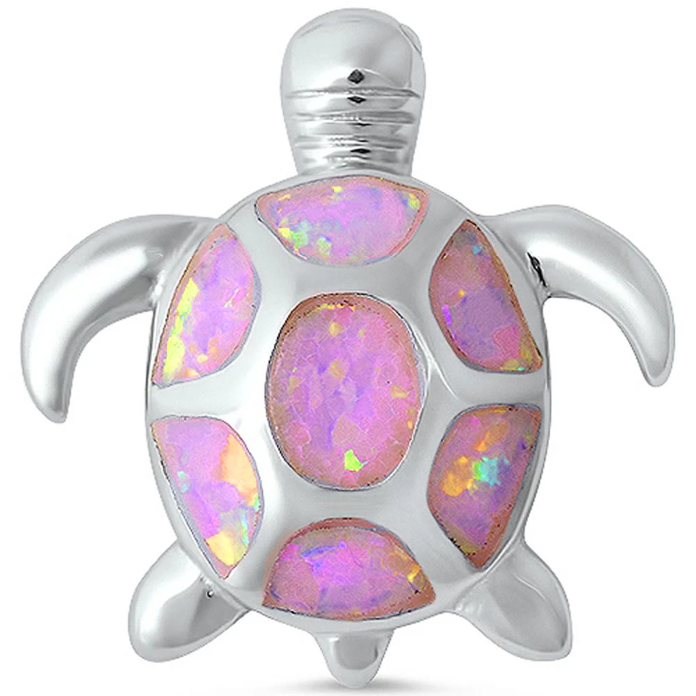 <span>CLOSEOUT! </span>Pink Opal Spots Turtle .925 Sterling Silver Pendant