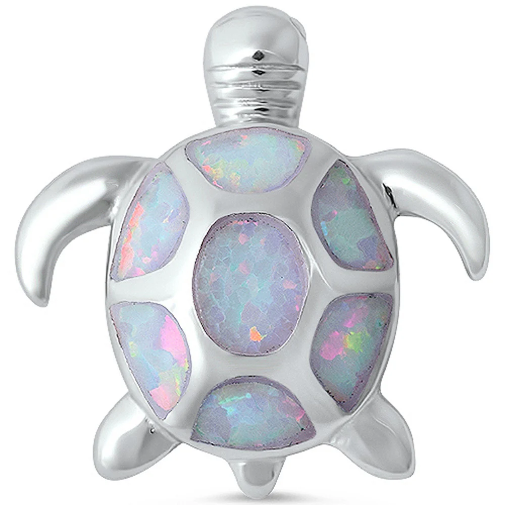 <span>CLOSEOUT! </span>White Opal Spots Turtle .925 Sterling Silver Pendant