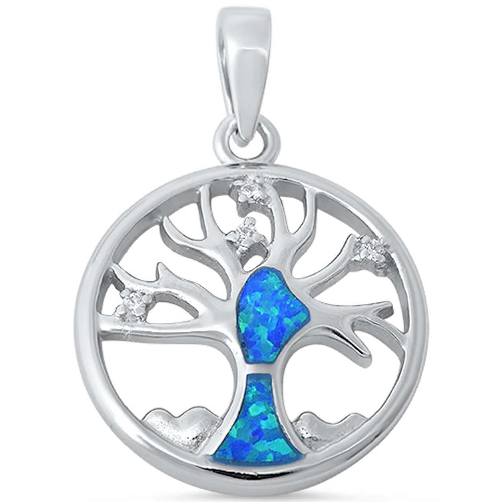 <span>CLOSEOUT! </span>Blue Opal Tree of Life .925 Sterling Silver Pendant