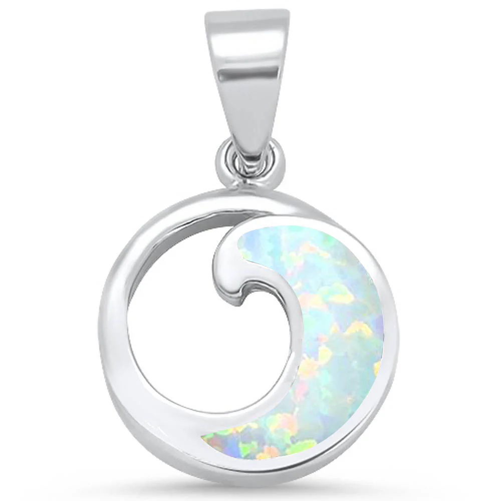 White Opal Wave Design .925 Sterling Silver Pendant