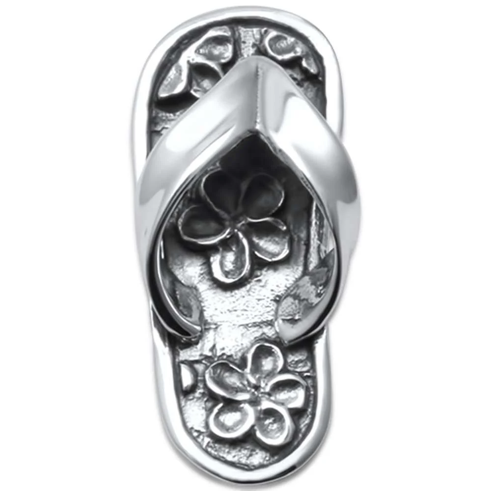 <span>CLOSEOUT! </span>Plumeria Beach Flip Flop Design Sandal .925 Sterling Silver Pendant