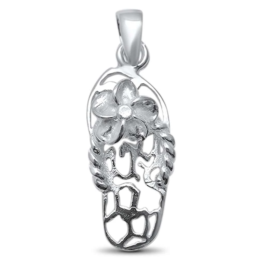 <span>CLOSEOUT! </span>Plain Plumeria Design Sandal Flip Flop  .925 Sterling Silver Charm Pendant